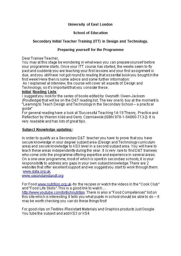 Secondary Initial Teacher Training (ITT) in Design and Technology