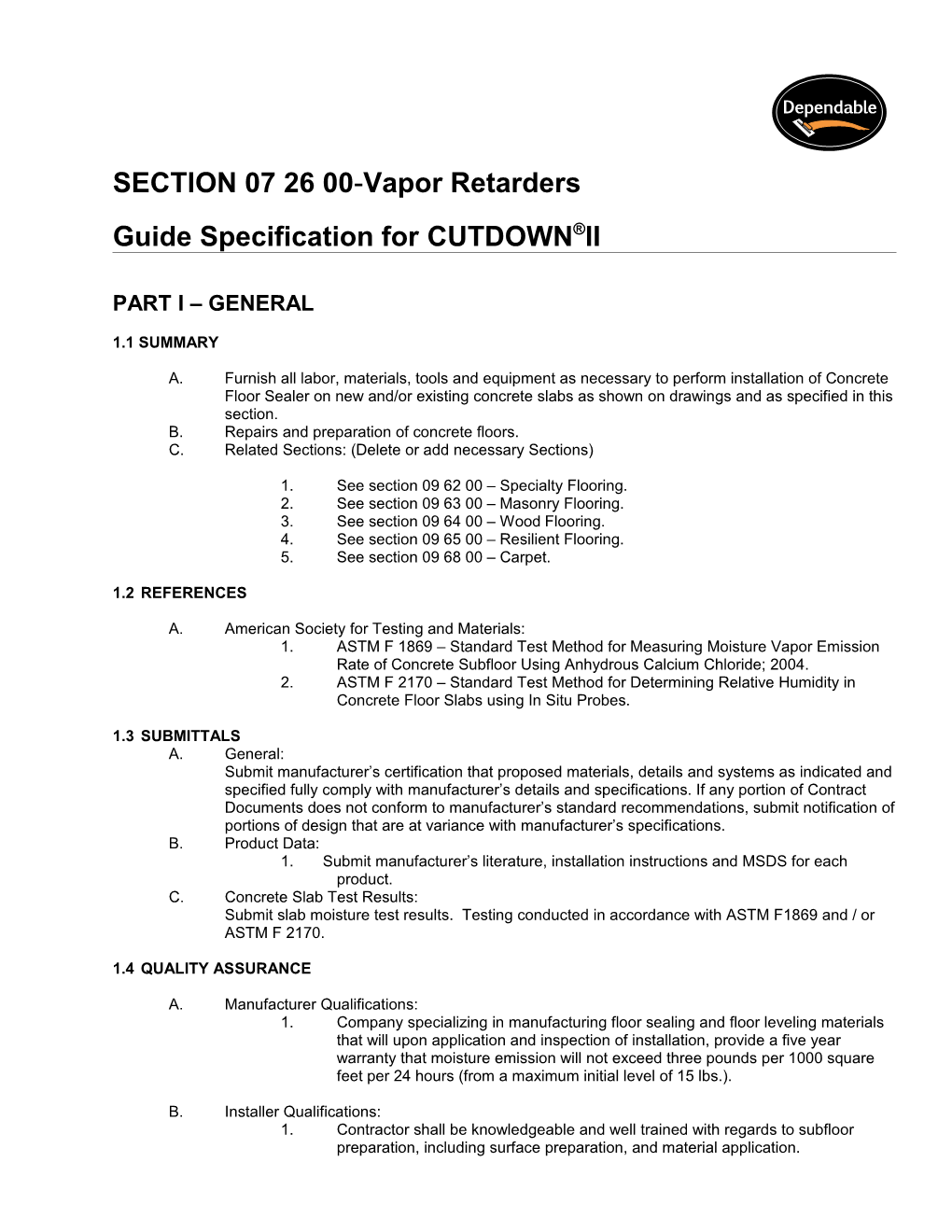 SECTION 0726 00-Vapor Retarders