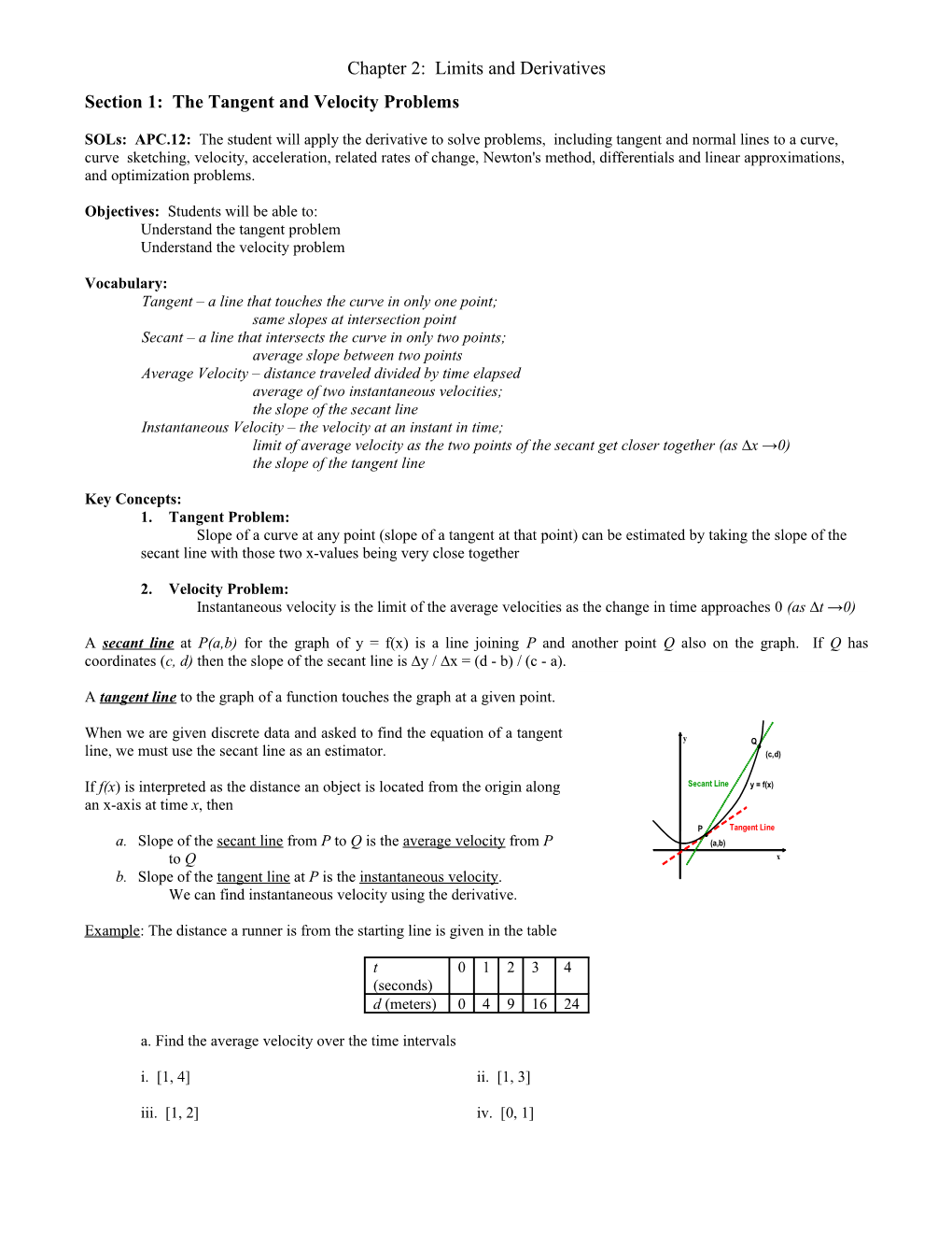 Section 1: the Tangent and Velocity Problems