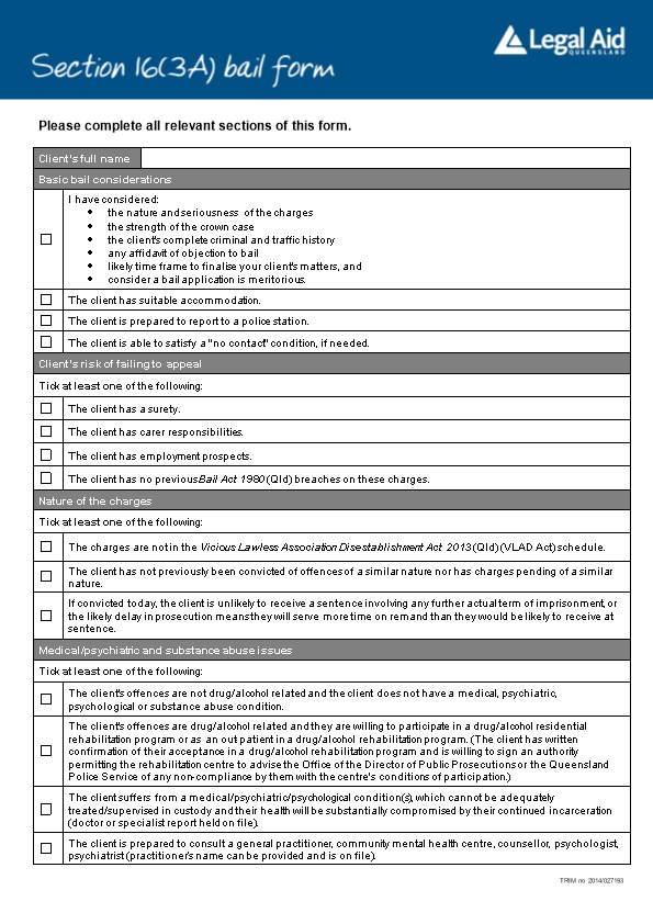 Section 16(3A) Bail Form