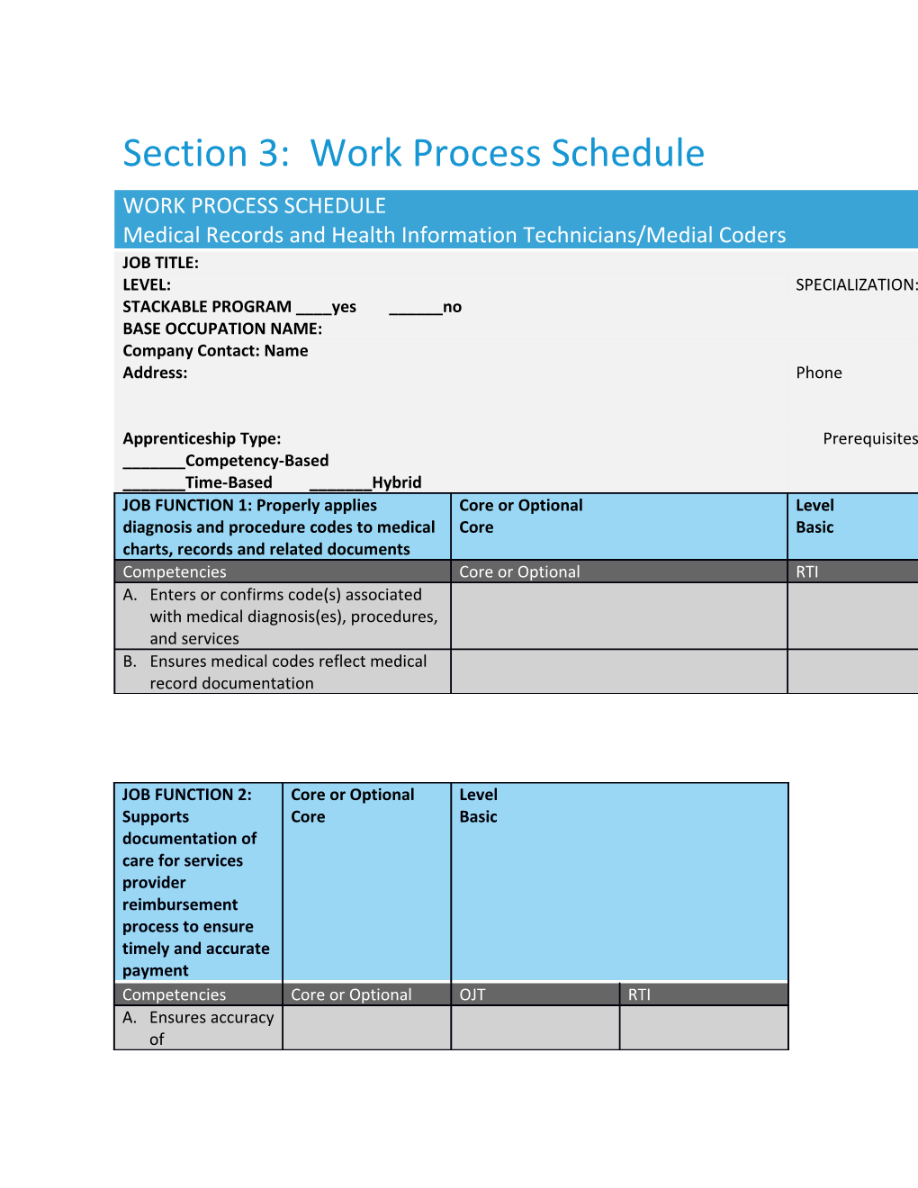 Section 3: Work Process Schedule