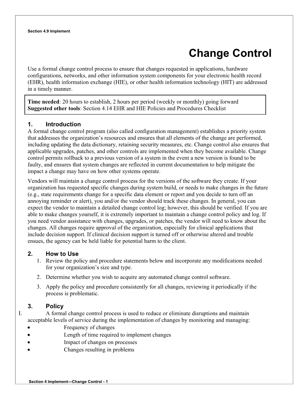 Section 4 Implement Change Control - 1