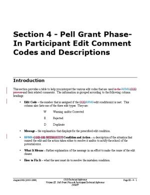Section 4 - Pell Grant Phase-In Participant Edit Comment Codes and Descriptions