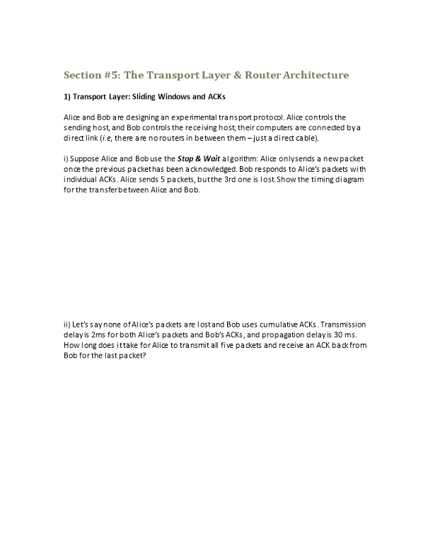 Section #5: the Transport Layer& Router Architecture