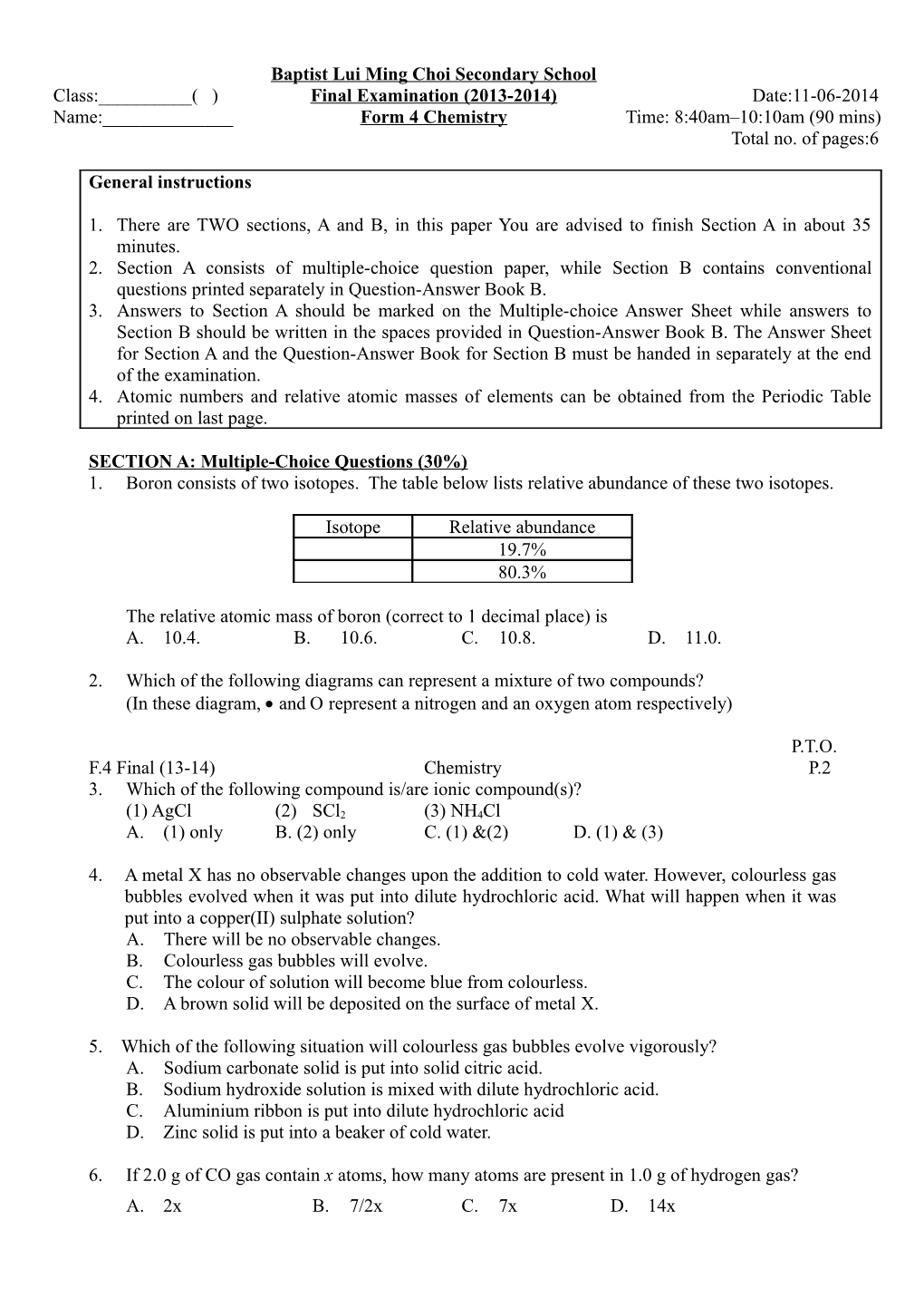 SECTION A: Multiple-Choice Questions (30%)