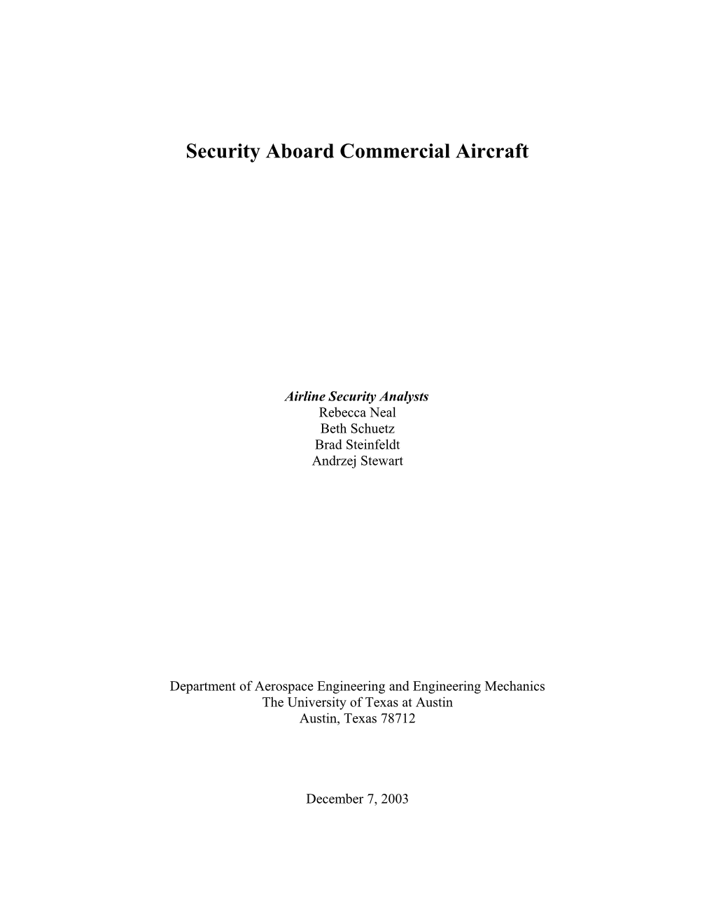 Security Aboard Commercial Aircraft