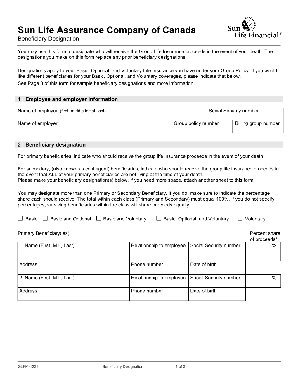 See Page 3 of This Form for Sample Beneficiary Designations and More Information