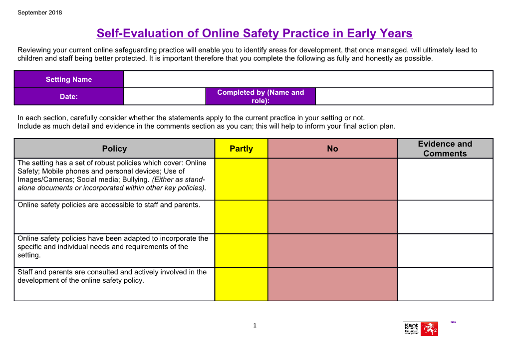 Self-Evaluation of Online Safety Practice in Early Years