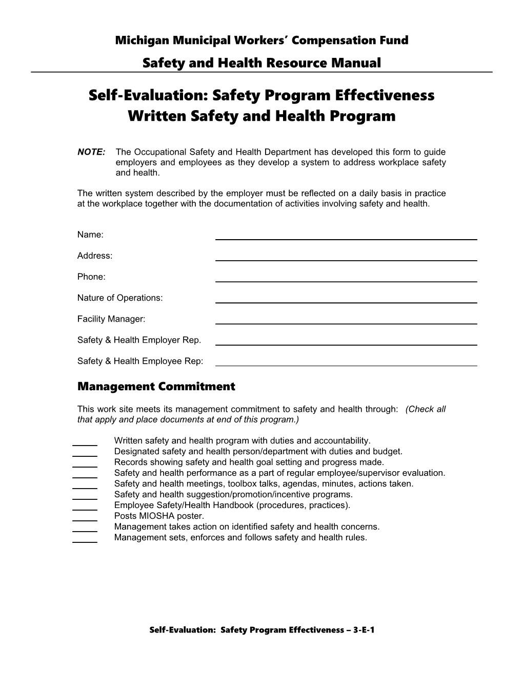 Self-Evaluation: Safety Program Effectiveness