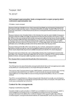 Self Managed Superannuation Funds Arrangements to Acquire Property Which Contravene