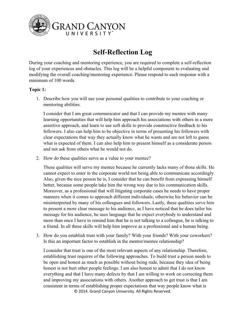 Self-Reflection Log