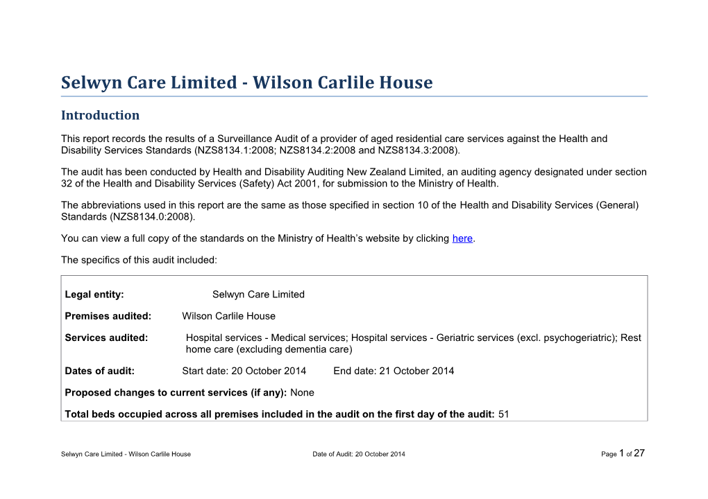 Selwyn Care Limited - Wilson Carlile House