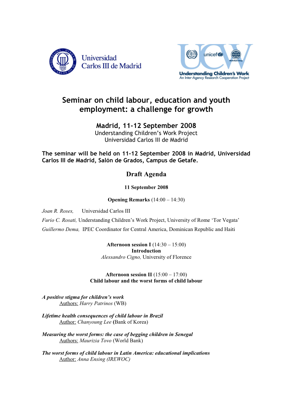 Seminar on Child Labour, Education and Youth Employment: a Challenge for Growth