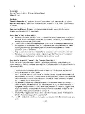 Seminar Papers for Unit 3 (Problem-Solution Essay)