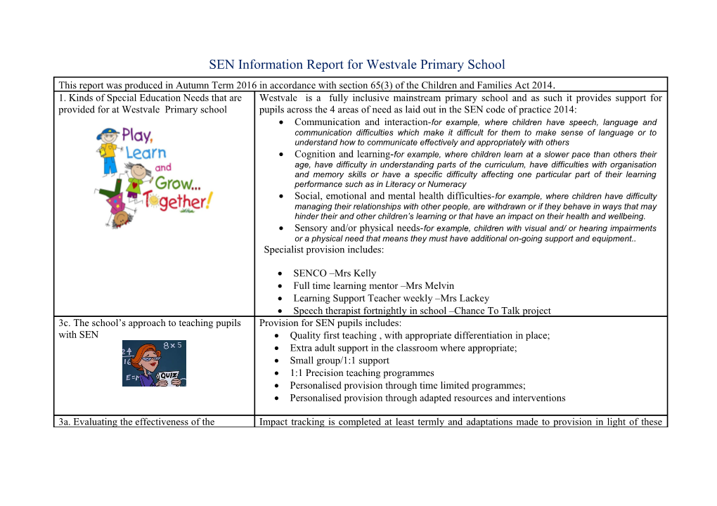SEN Information Report for Westvale Primary School