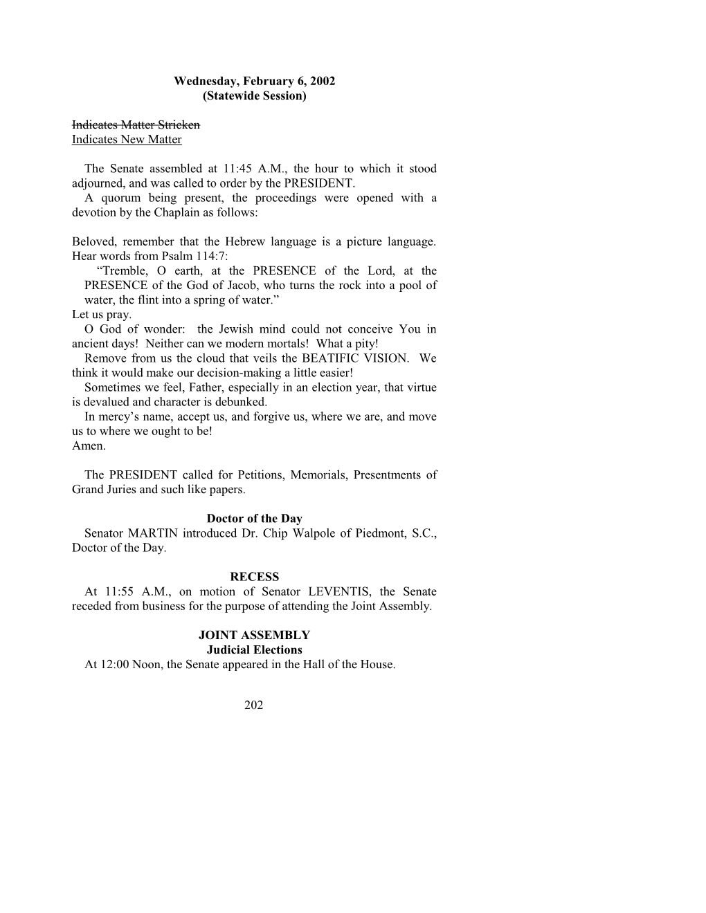 Senate Journal for Feb. 6, 2002 - South Carolina Legislature Online
