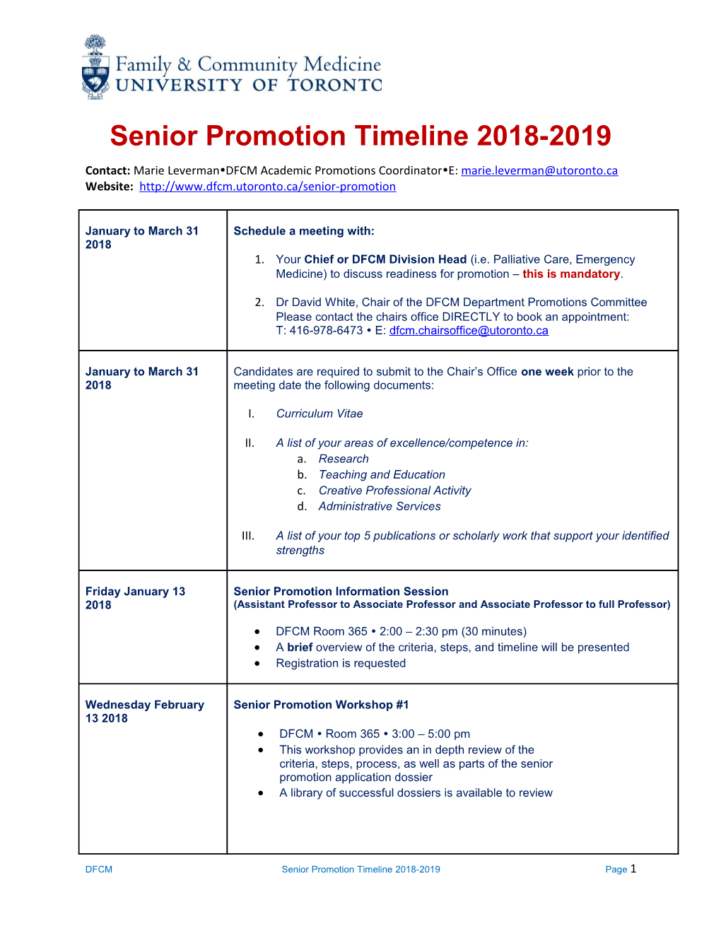 Senior Promotion Timeline 2018-2019
