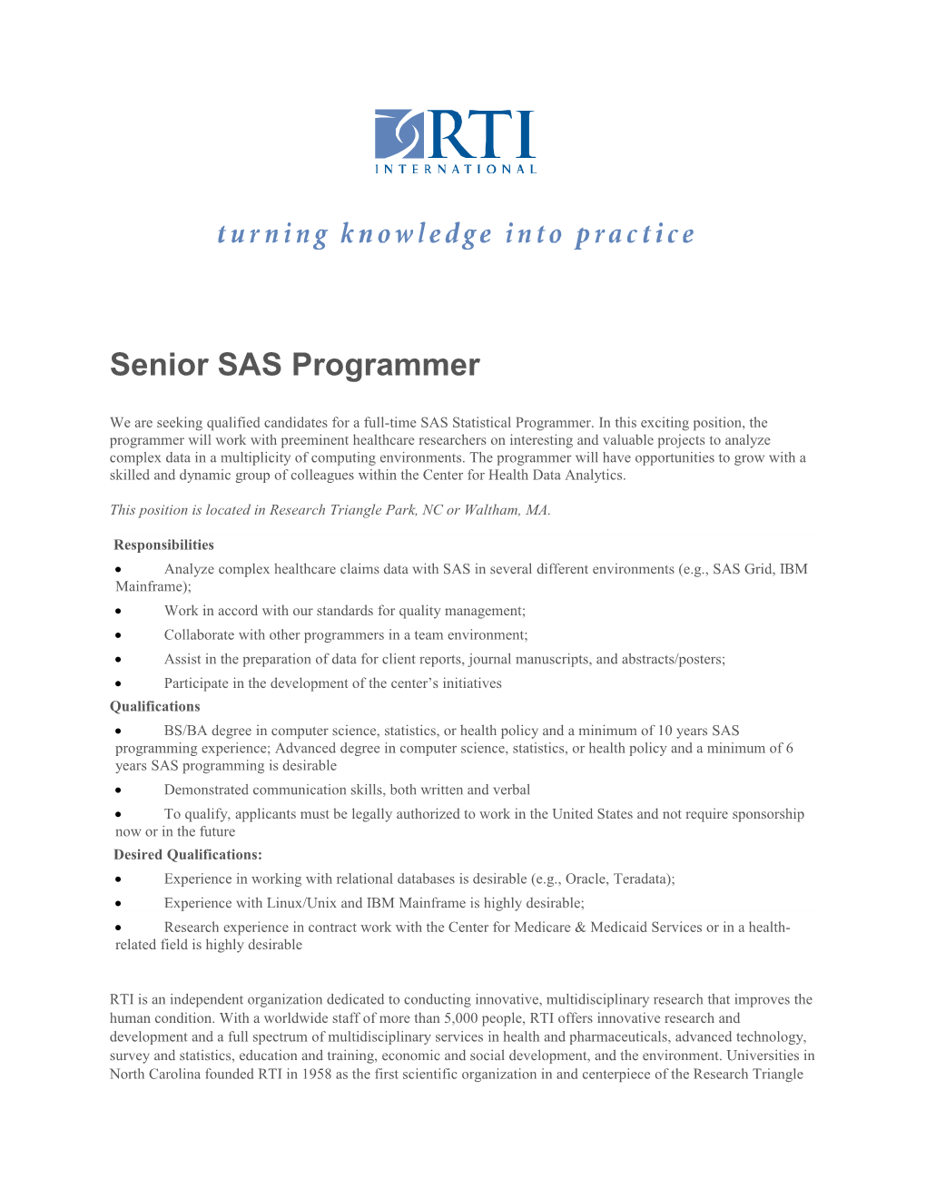 Senior SAS Programmer