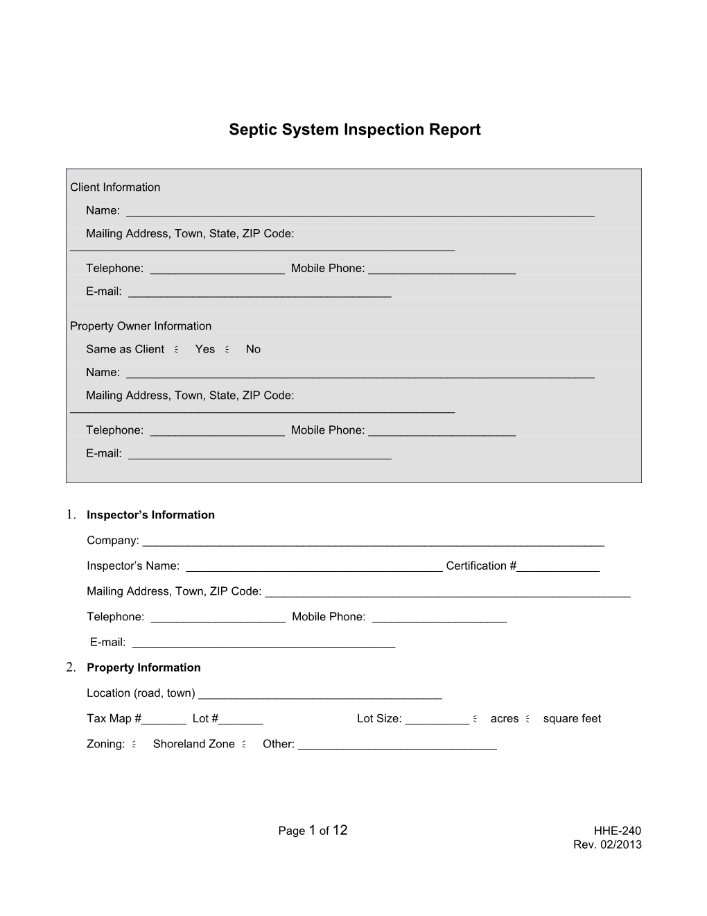 Septic System Inspection Report