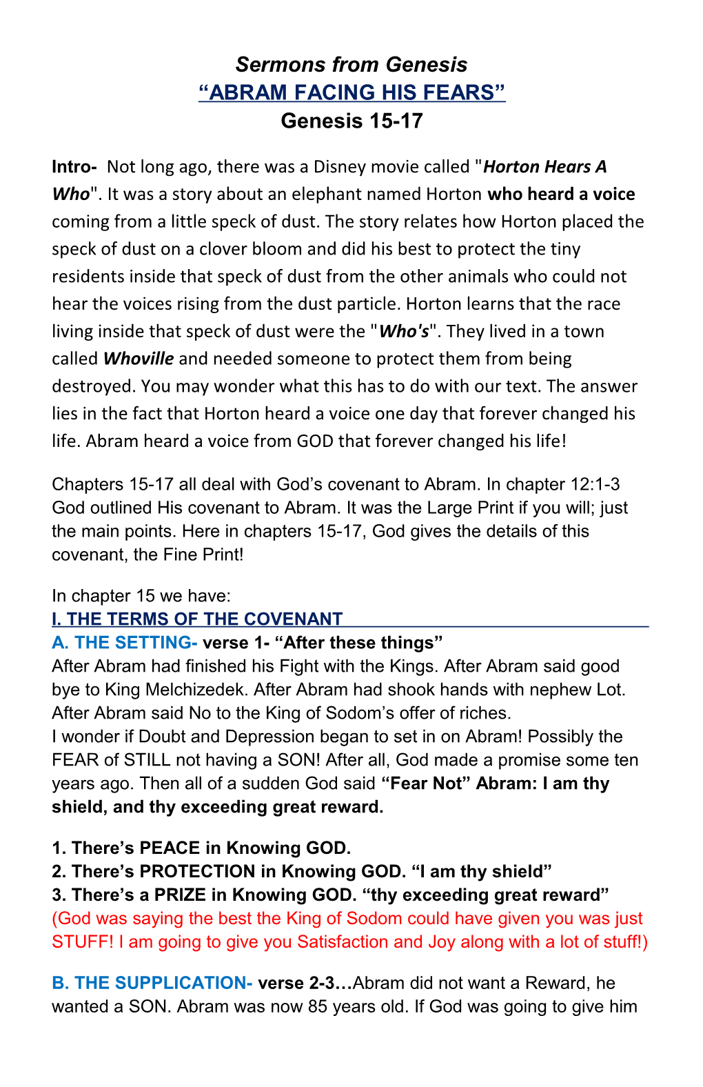 Sermons from Genesis ABRAM FACING HIS FEARS Genesis 15-17