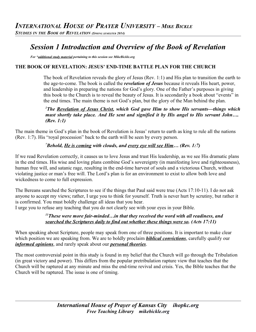 Session 1 Introduction and Overview of the Book of Revelation