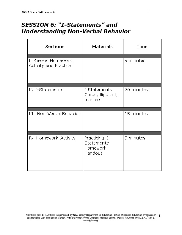 SESSION 6: I-Statements and Understanding Non-Verbal Behavior