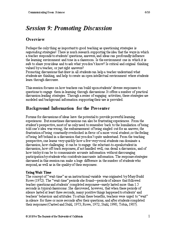 Session 6: Promoting Discussion