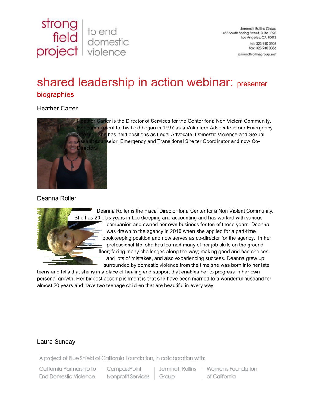 Shared Leadership in Action Webinar: Presenter Biographies