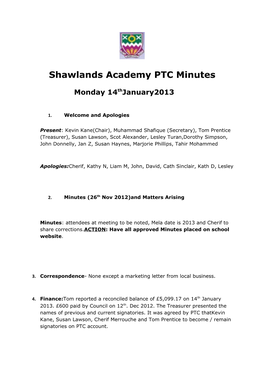 Shawlands Academy PTC Minutes