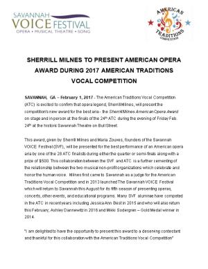 Sherrill Milnes to Present American Opera Award During 2017 American Traditions Vocal