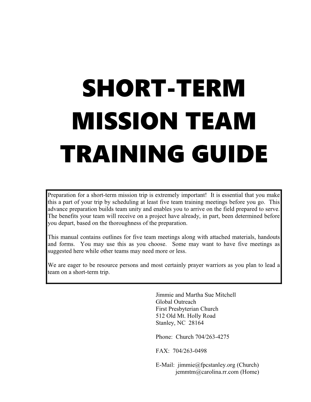 Short-Term Mission Team Training Guide