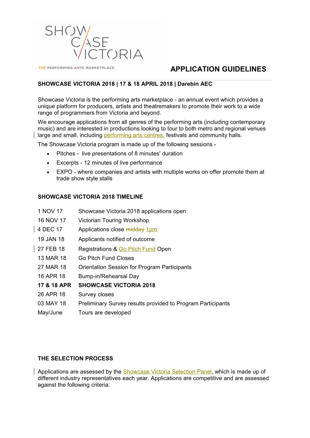 Showcase Victoria 2018 Application Guidelines