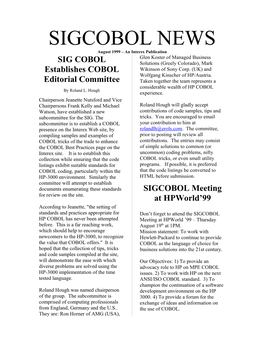 SIG COBOL Establishes COBOL Editorial Committee