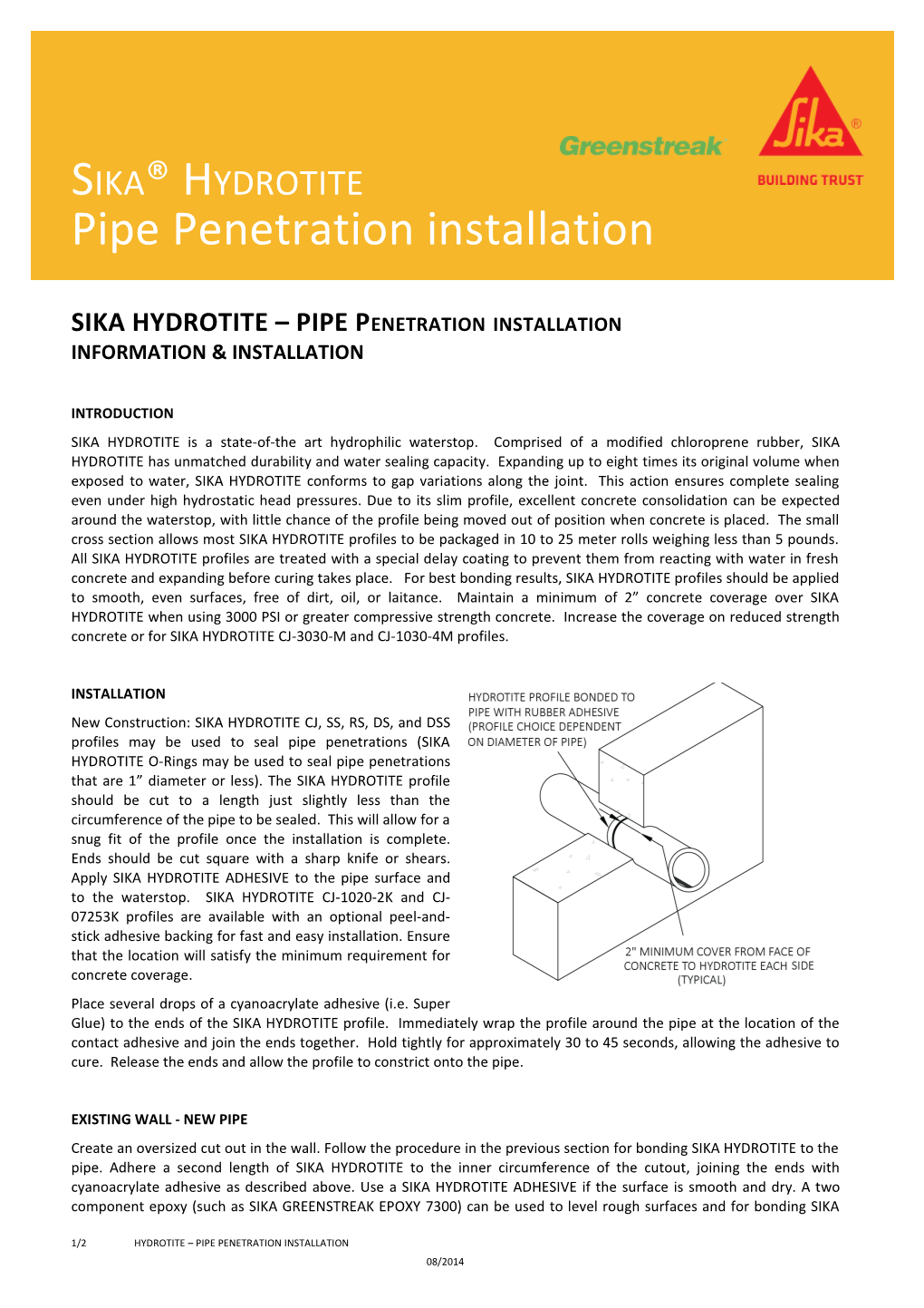 SIKA HYDROTITE PIPE Penetration Installation