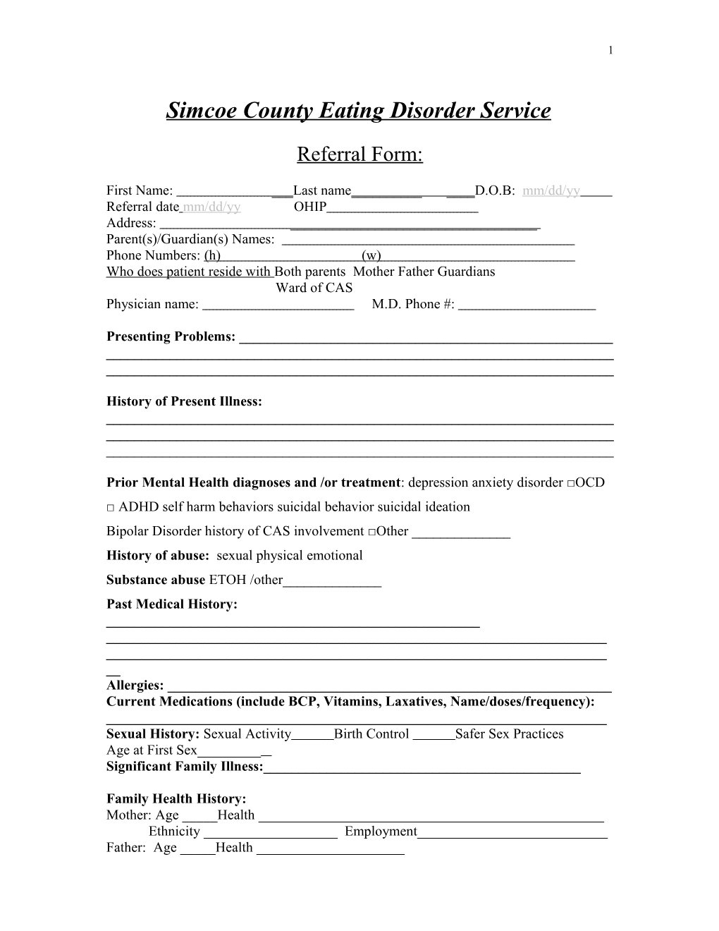 Simcoe County Eating Disorder Service