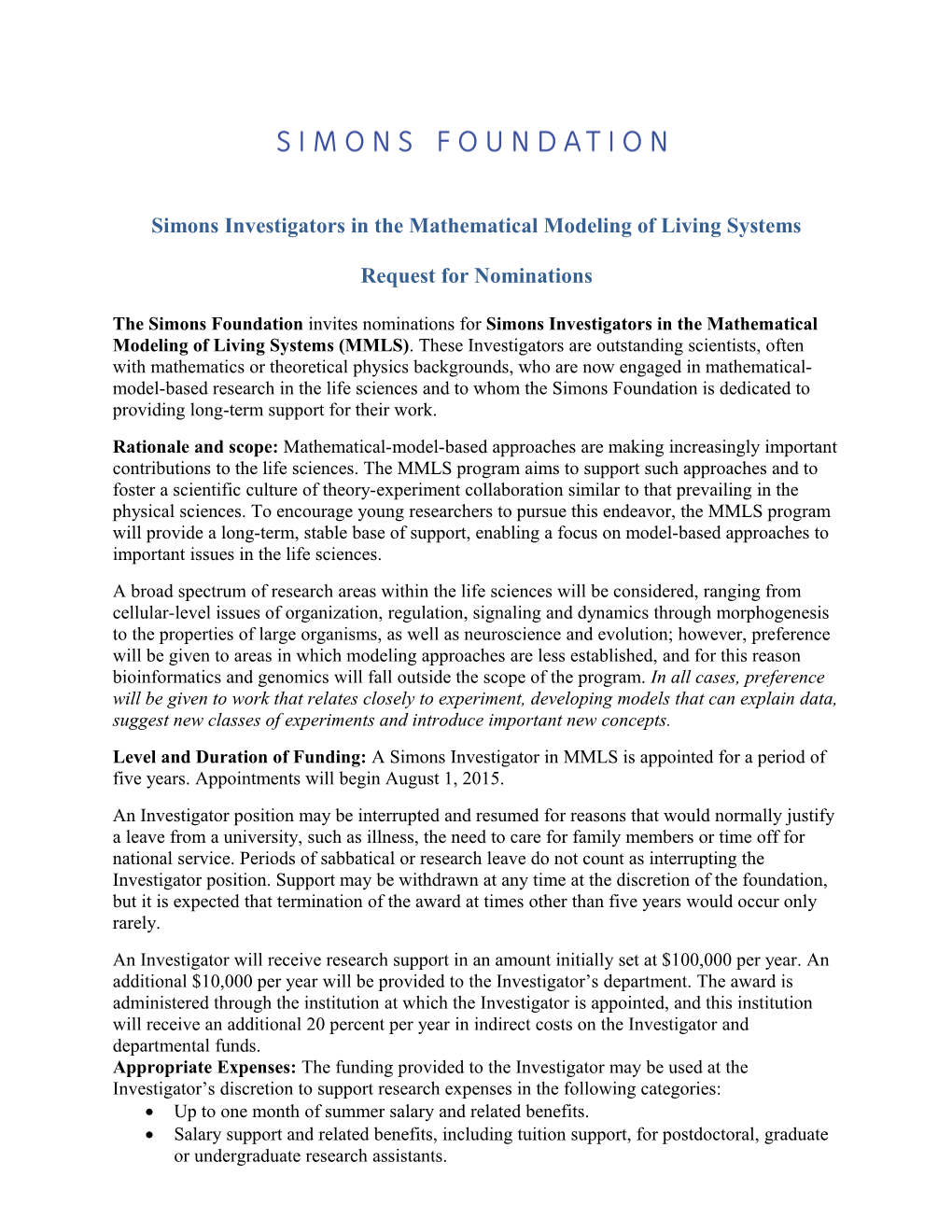Simons Foundation Physics Initiatives