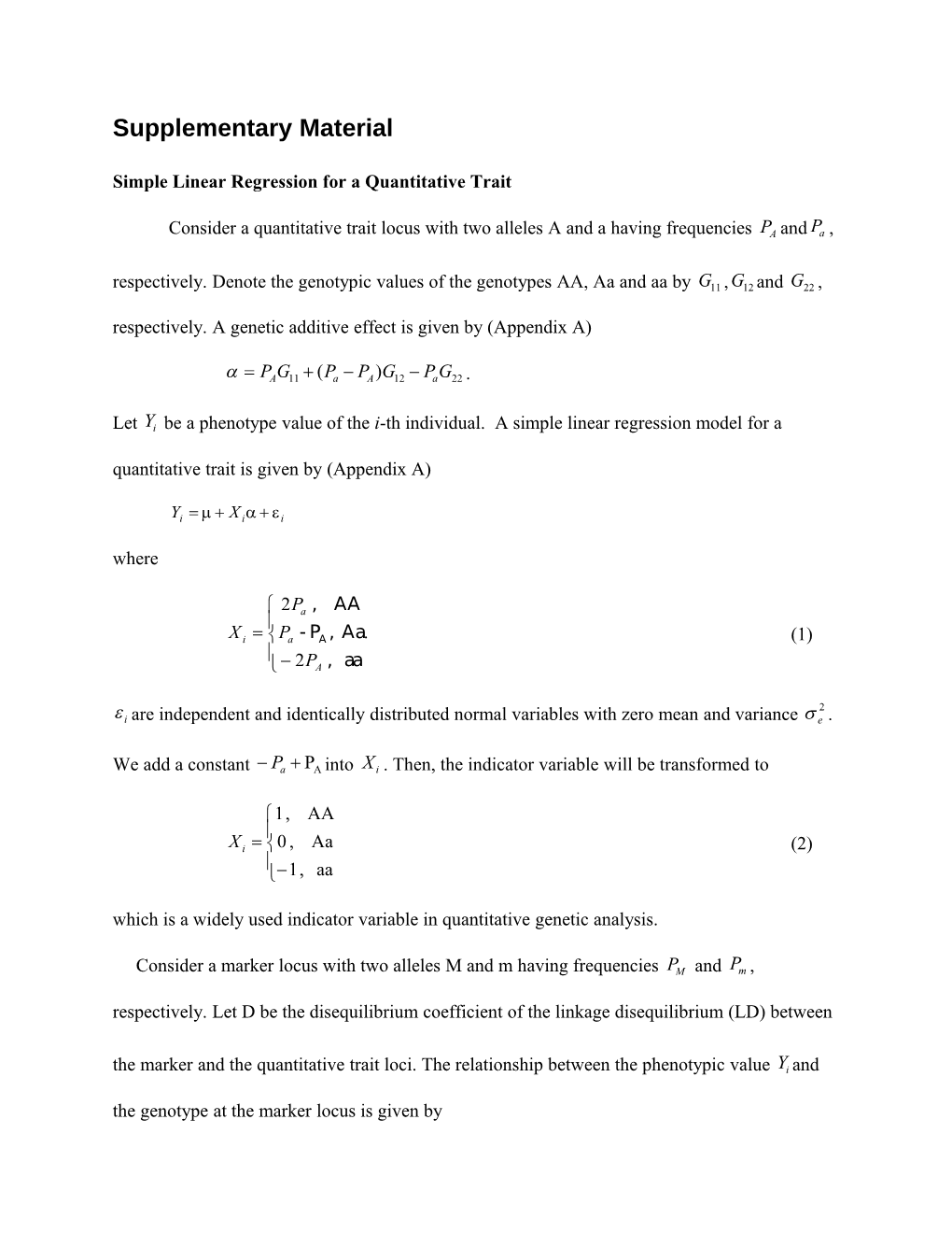 Simple Linear Regression for a Quantitative Trait