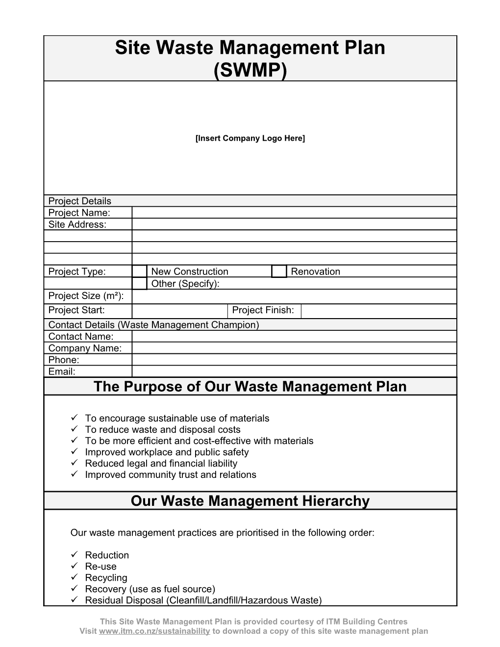 Site Waste Management Plan