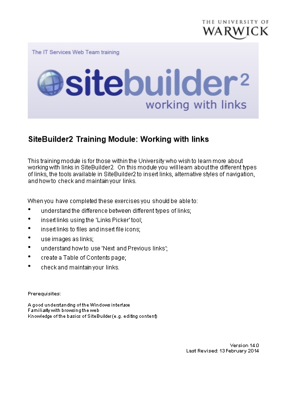 Sitebuilder2 Training Module: Working with Links