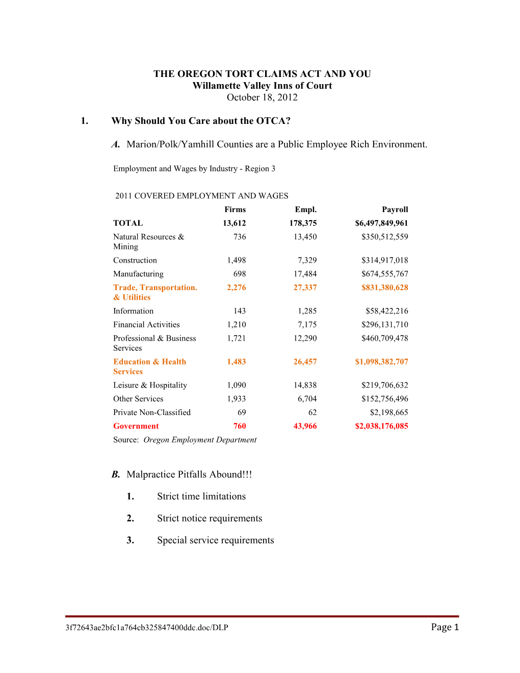 SKB/CLE Governmental Liabilities and Immunities