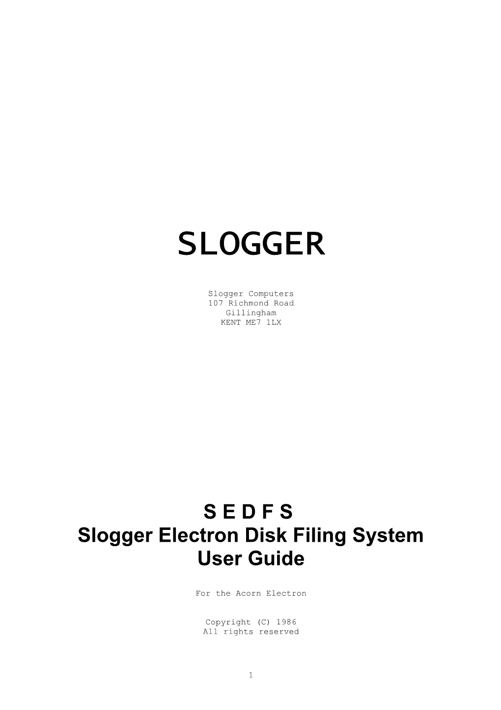 Slogger Electron Disk Filing System