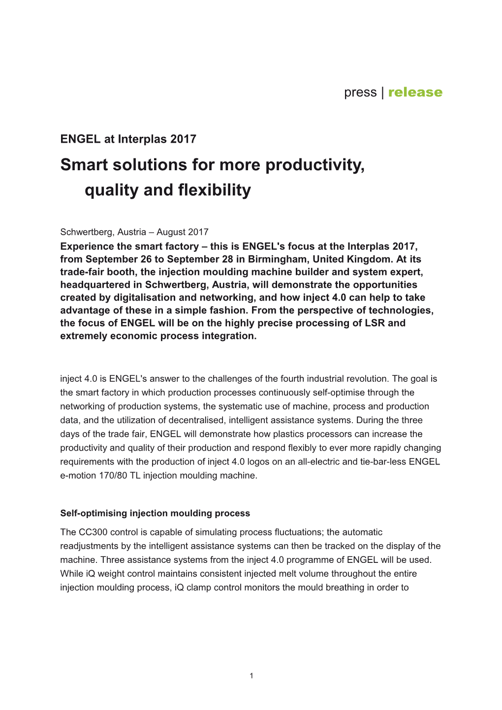 Smart Solutions for More Productivity, Quality and Flexibility
