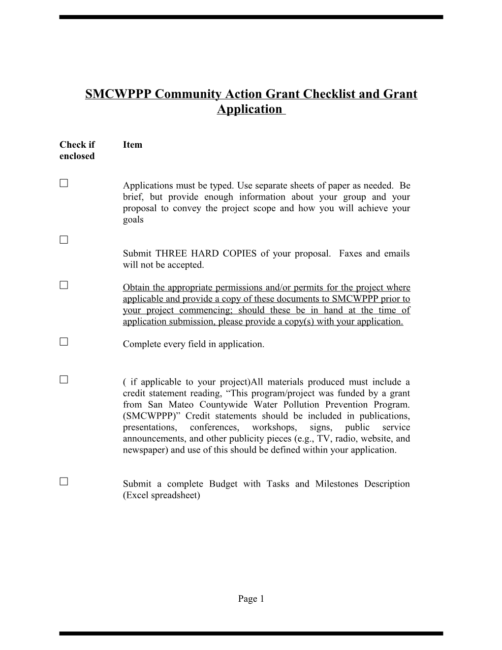SMCWPPP Community Action Grant Checklist- Grant Application Submission Checklist