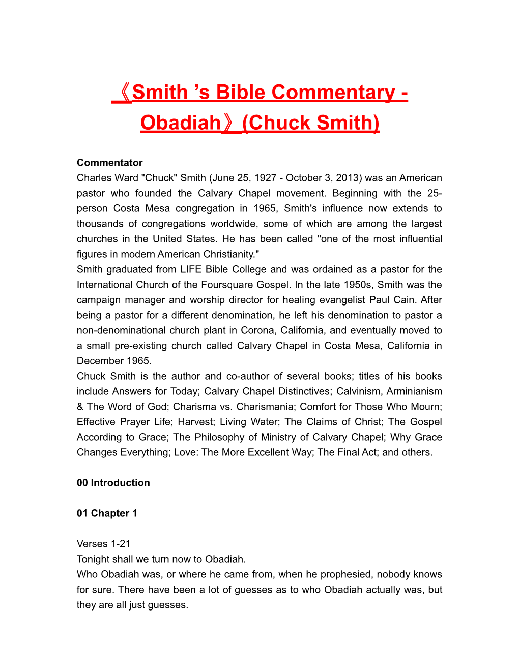 Smith S Bible Commentary - Obadiah (Chuck Smith)