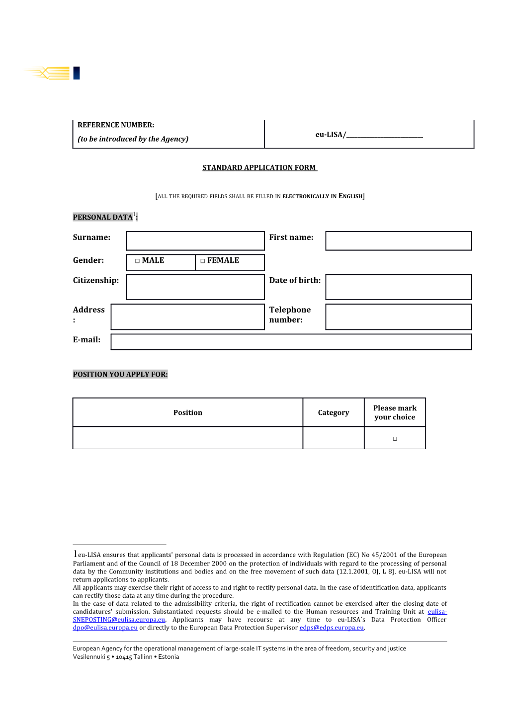 SNE Standard Application Form