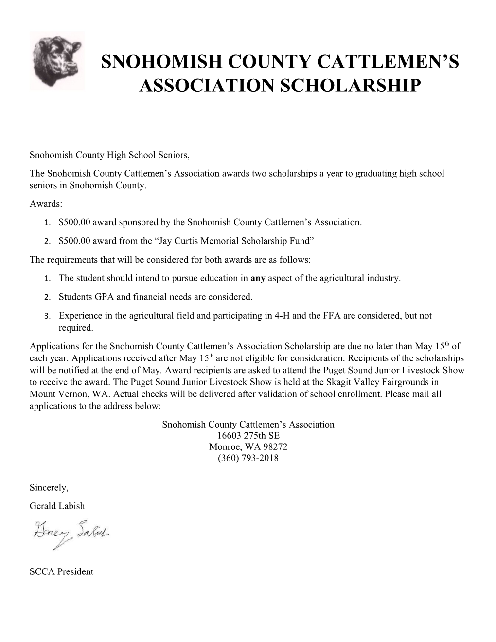 Snohomish County Cattlemen S Association Scholarship