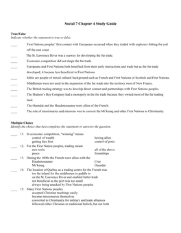 Social 7 Chapter 4 Study Guide