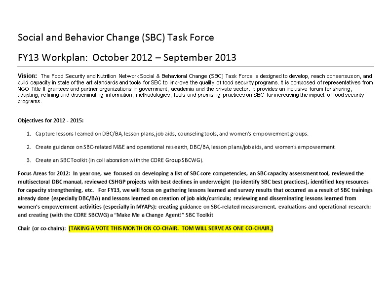 Social and Behavior Change (SBC) Task Force