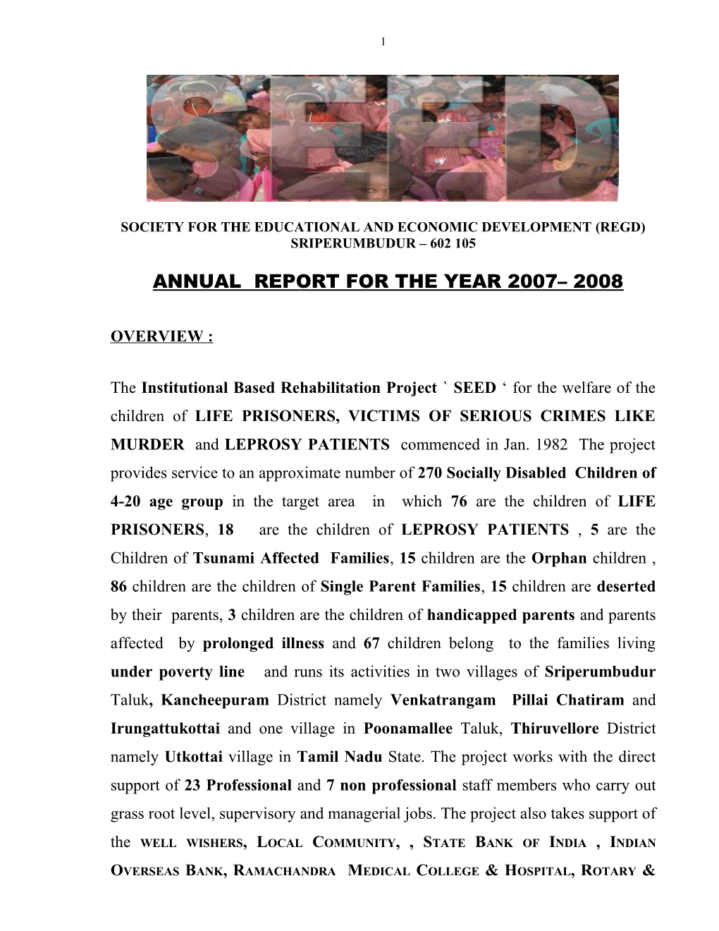 Society for the Educational and Economic Development (Regd) Sriperumbudur 602 105