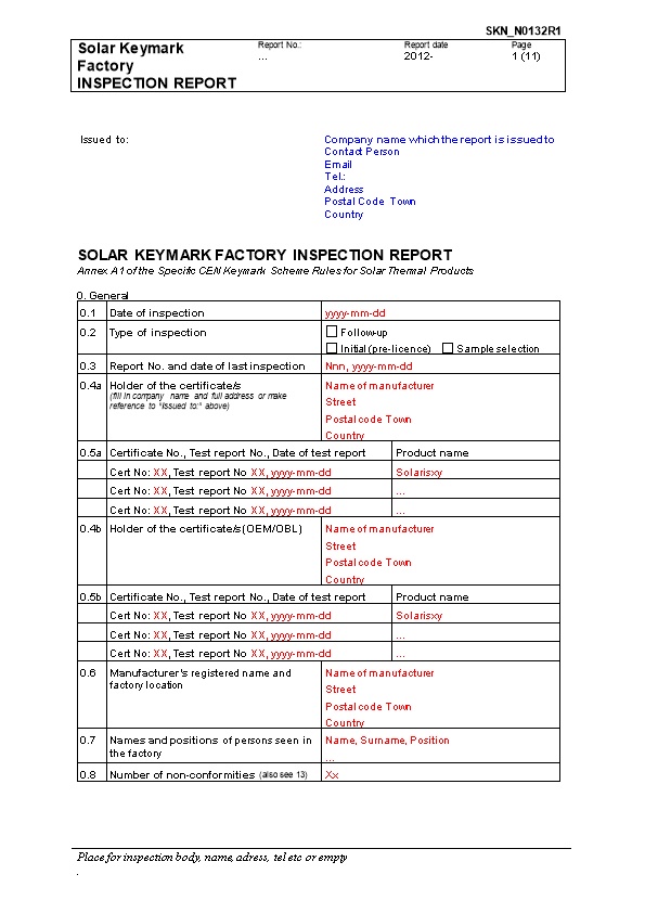 Solar Keymark Factory Inspection Report